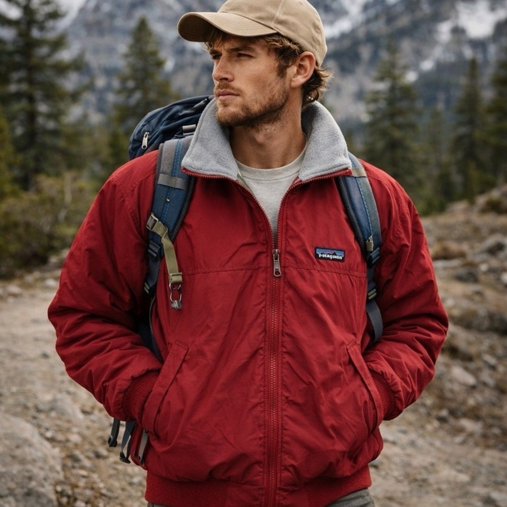 Vintage Patagonia Shelled Synchilla Bomber Jacket Fleece Lined‎ Mens M Red $199